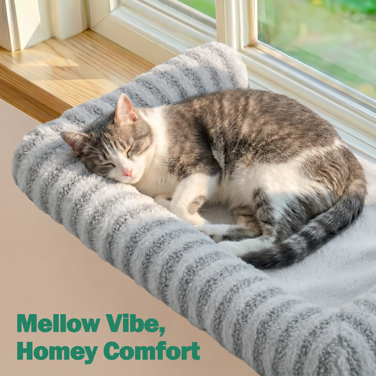 Zakkart Mellow 3-Sided Cat Perch for Windowsill, Dual-Mount