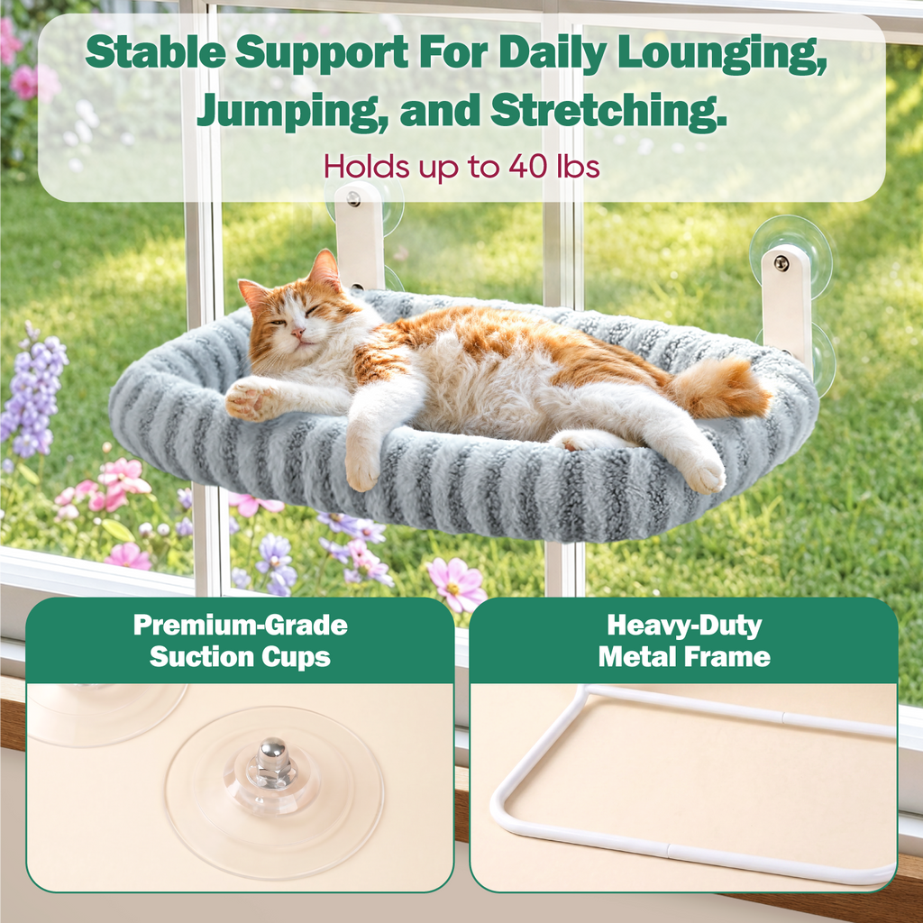 Zakkart Mellow Foldable Cat Window Perch, Upgraded Suction Cups