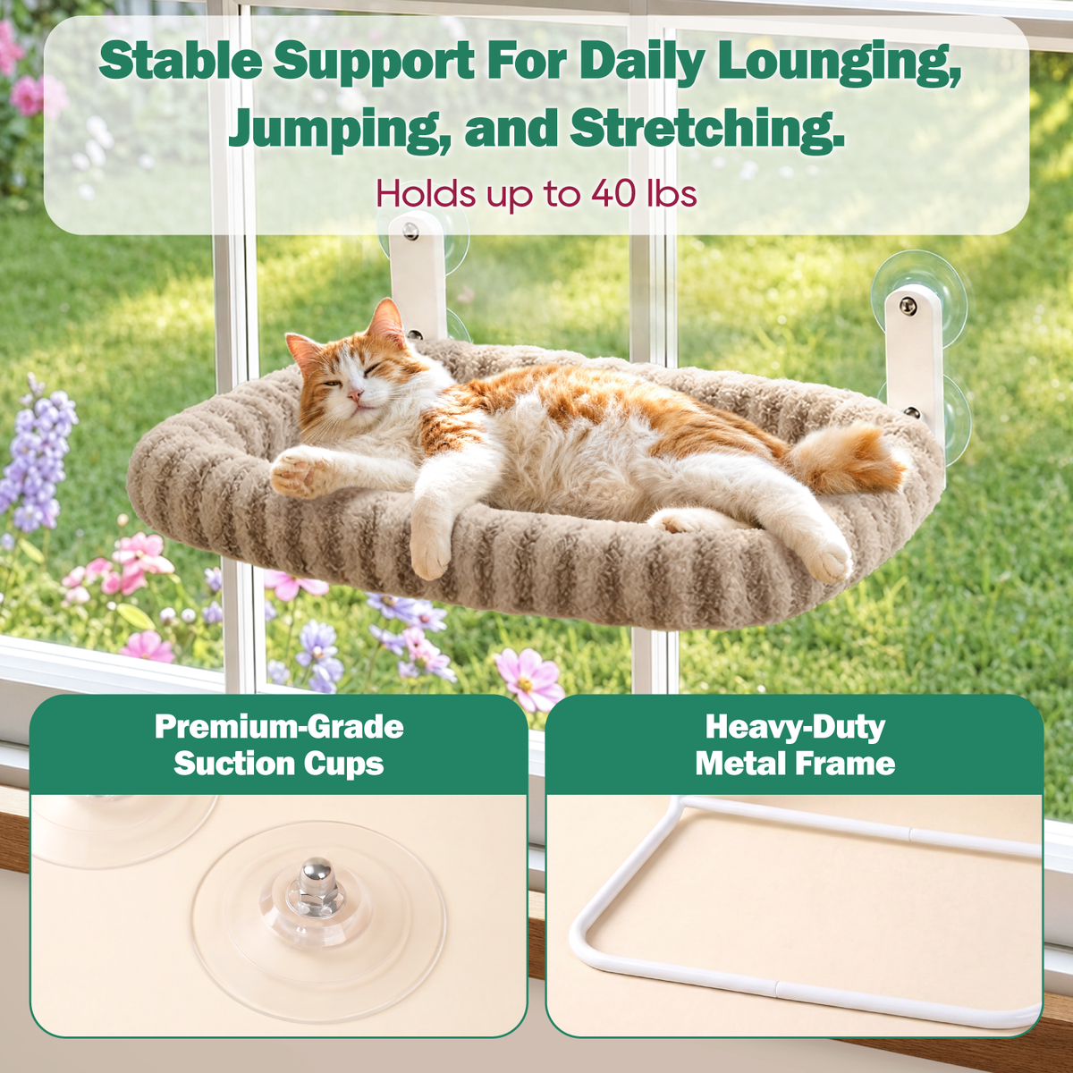 Zakkart Mellow Foldable Cat Window Perch, Upgraded Suction Cups