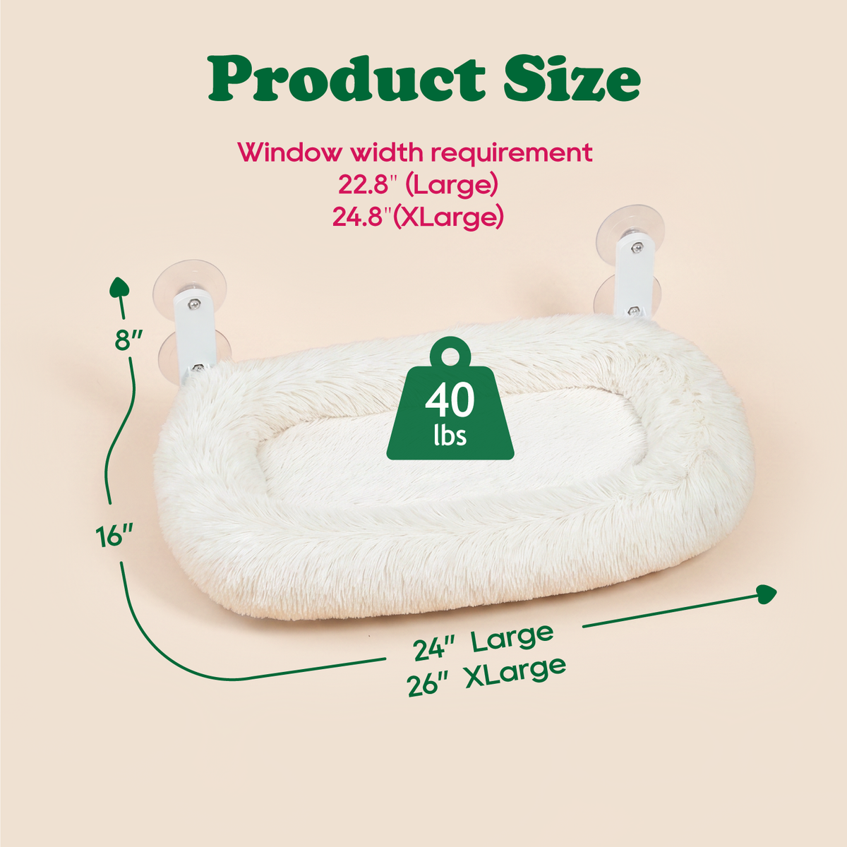 Zakkart Calming Foldable Cat Window Perch, Fluffy Long-Plush Bed