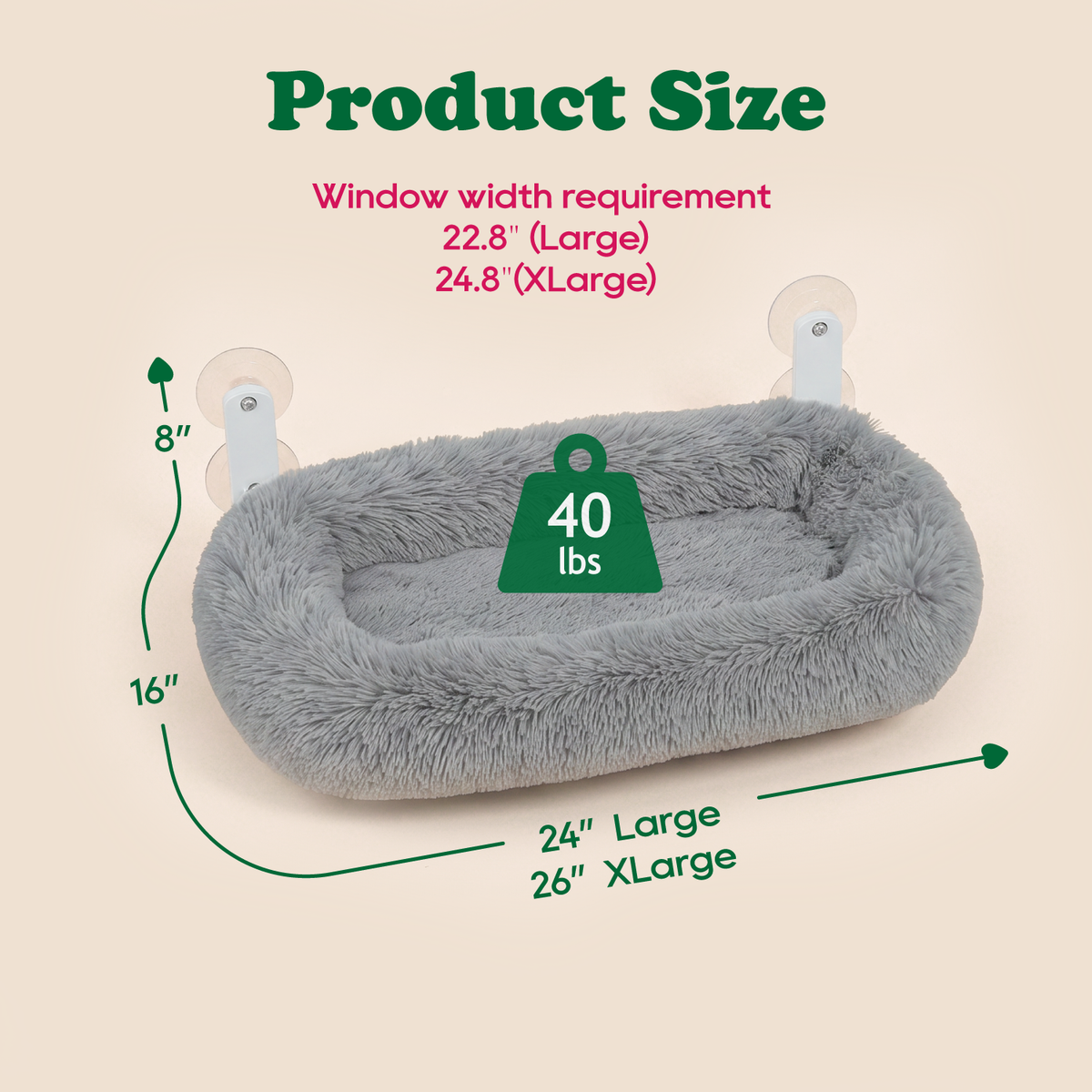Zakkart Calming Foldable Cat Window Perch, Fluffy Long-Plush Bed
