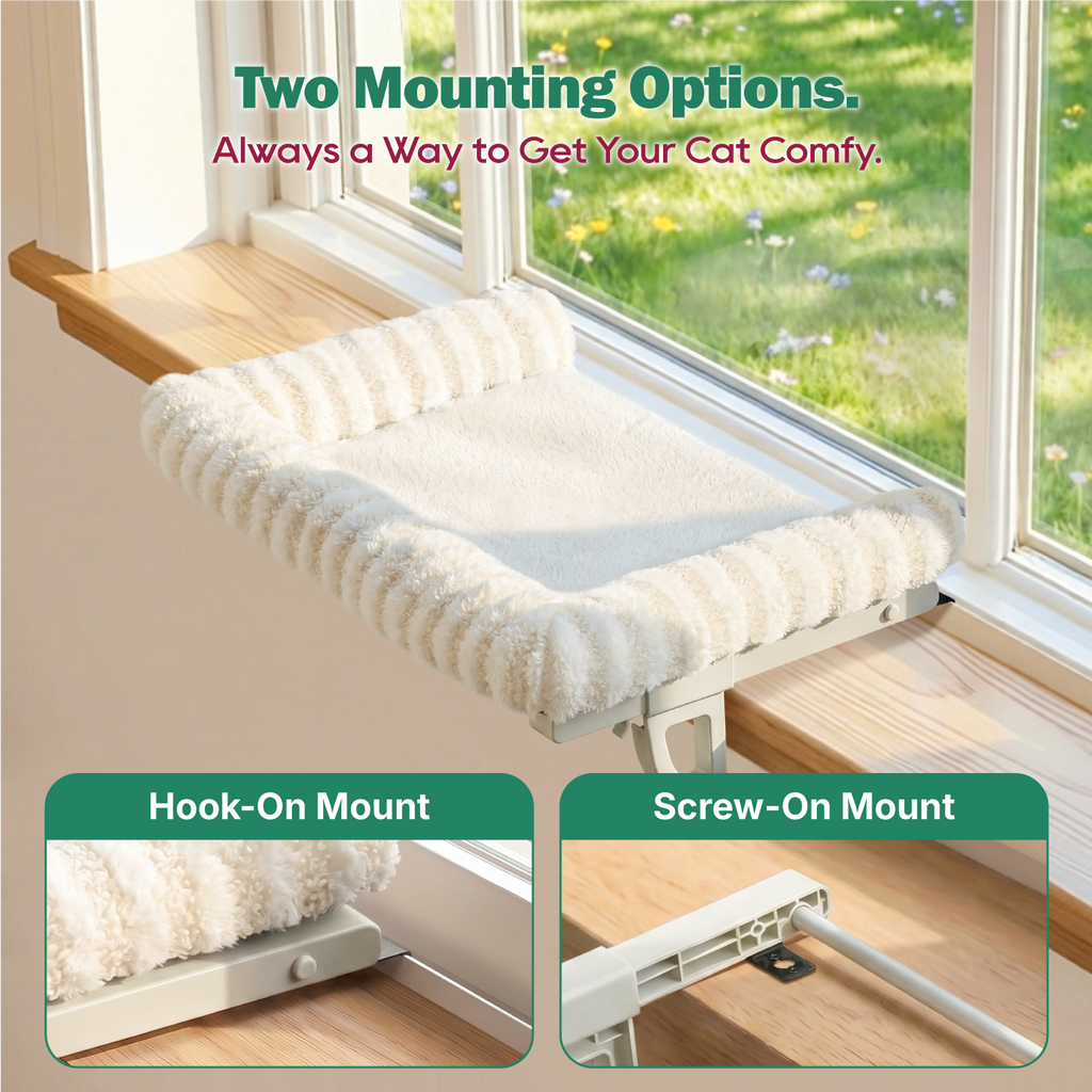 Zakkart Mellow 3-Sided Cat Perch for Windowsill, Dual-Mount