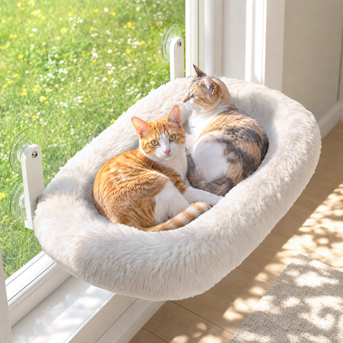 Zakkart Calming Foldable Cat Window Perch, Fluffy Long-Plush Bed