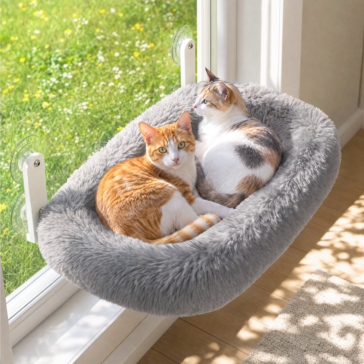 Zakkart Calming Foldable Cat Window Perch, Fluffy Long-Plush Bed