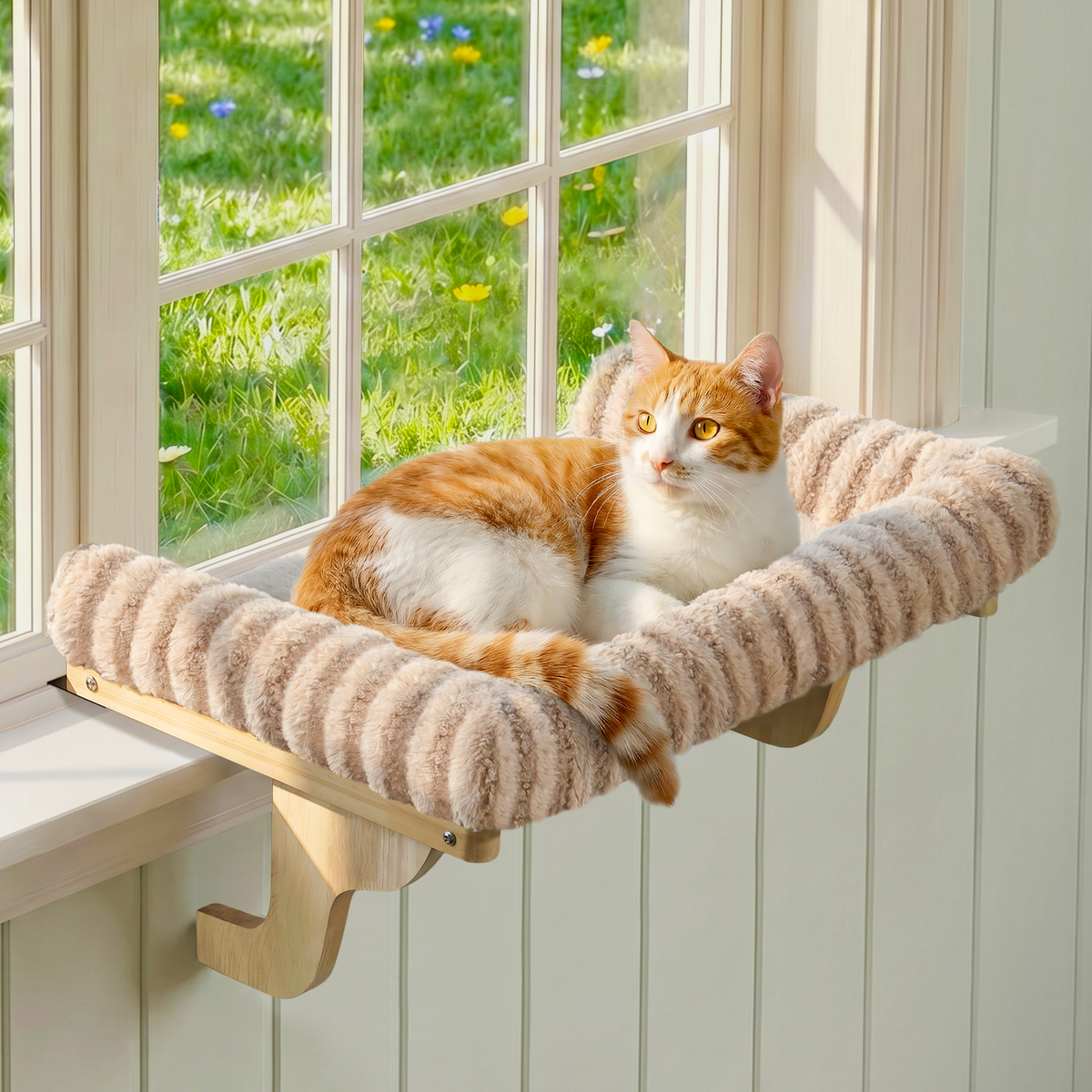 Zakkart Mellow Cat Perch for Windowsill with Hardwood Frame