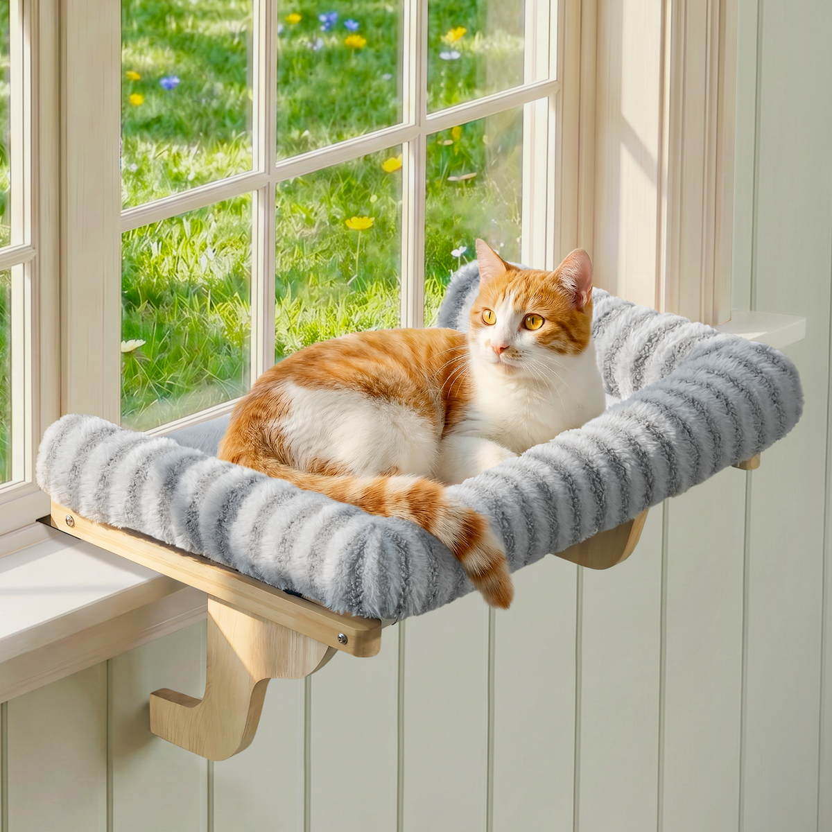 Zakkart Mellow Cat Perch for Windowsill with Hardwood Frame