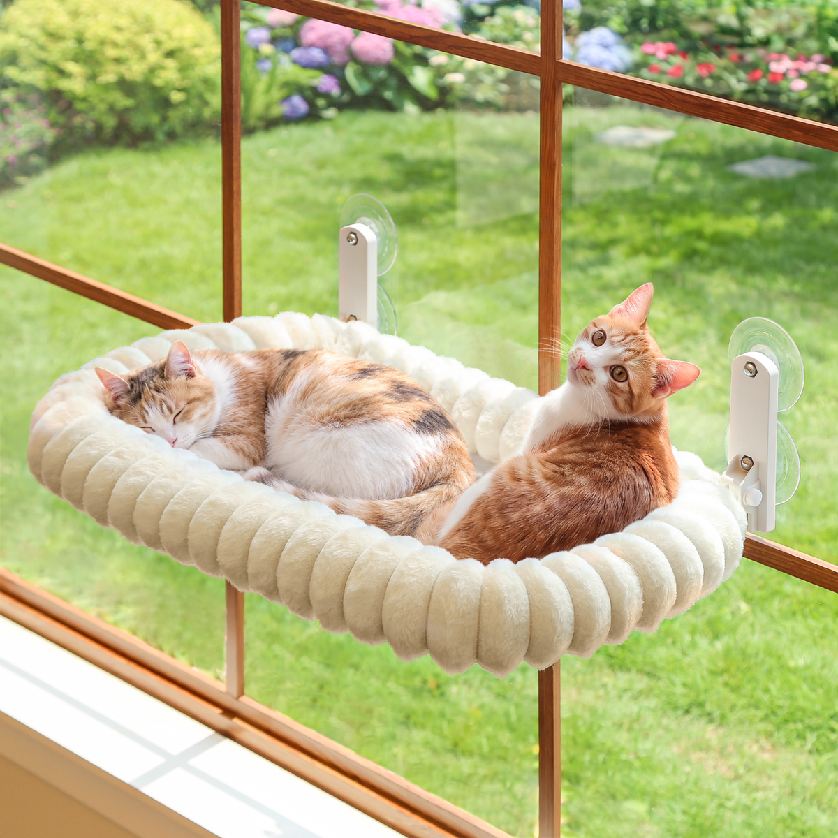 Zakkart SnugCloud Foldable Cat Window Perch (Cream White, XL)