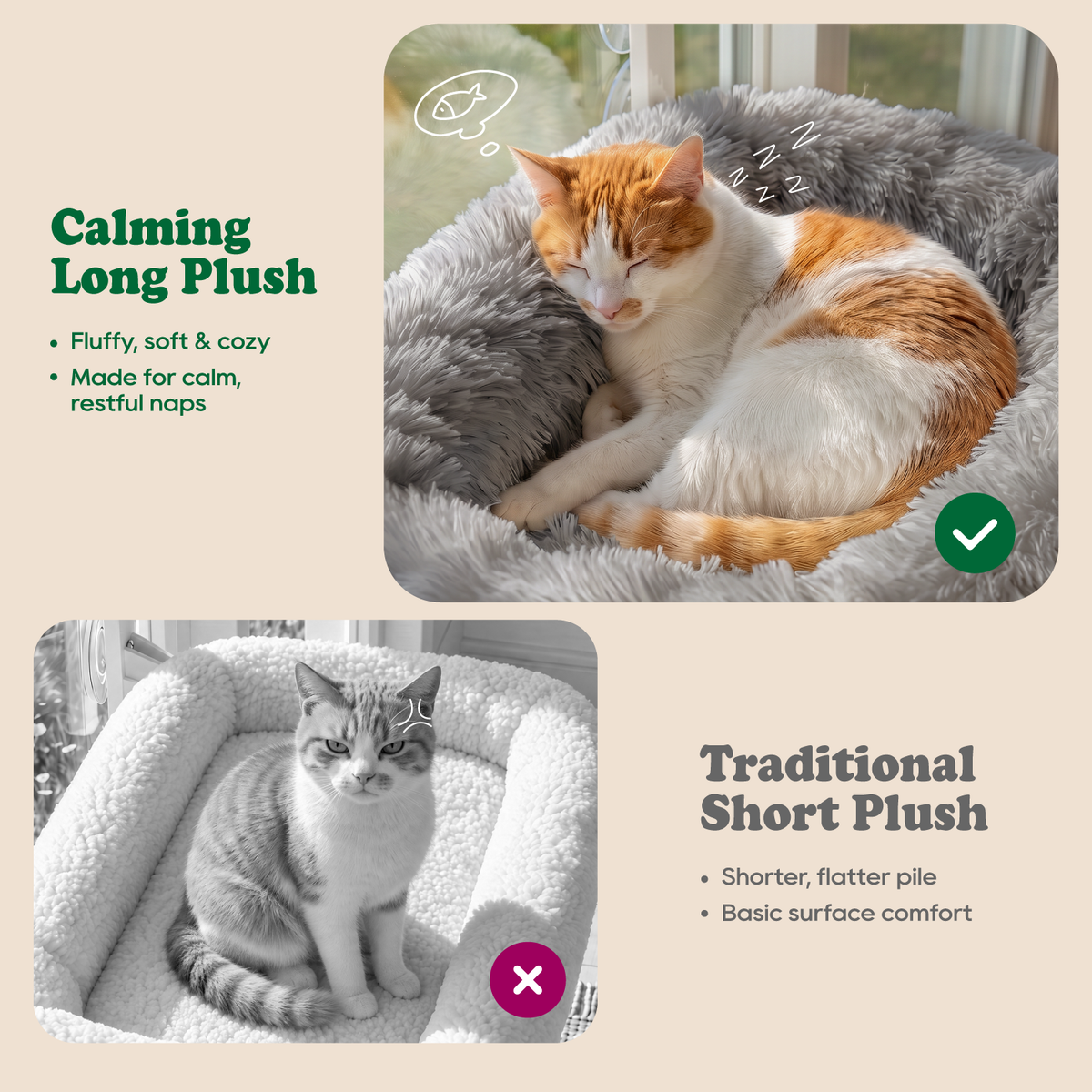 Zakkart Calming Foldable Cat Window Perch, Fluffy Long-Plush Bed