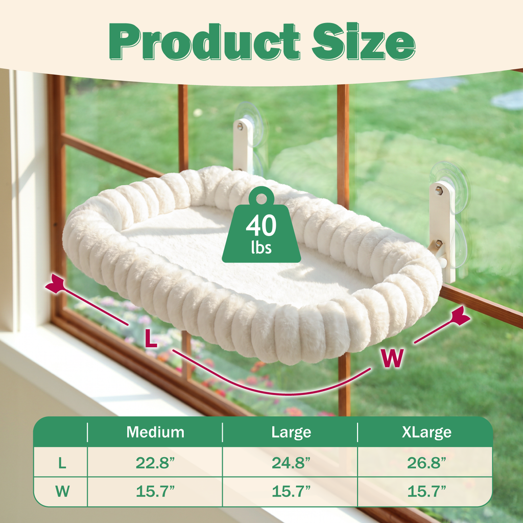 Zakkart SnugCloud Foldable Cat Window Perch (Cream White, XL)