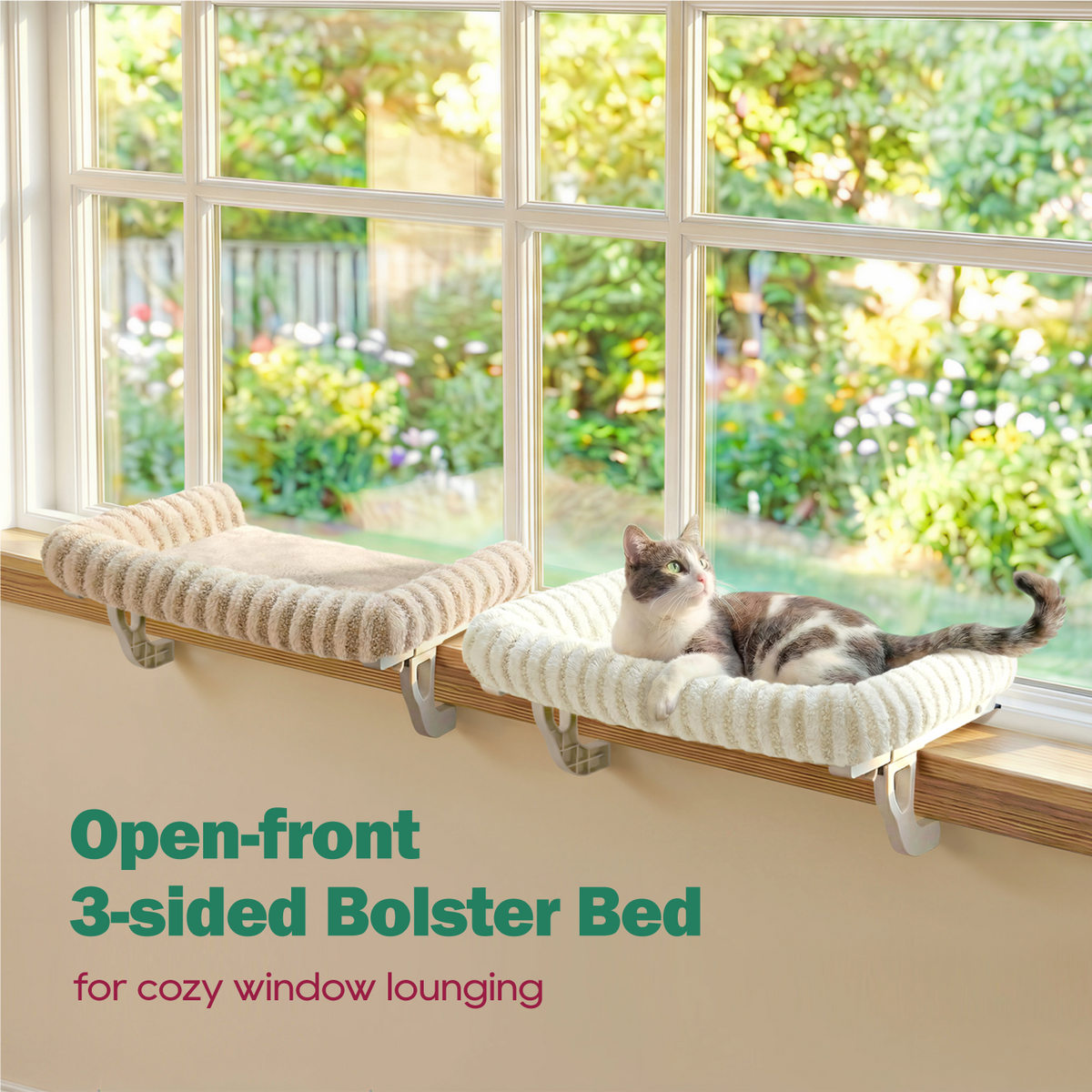 Zakkart Mellow 3-Sided Cat Perch for Windowsill, Dual-Mount