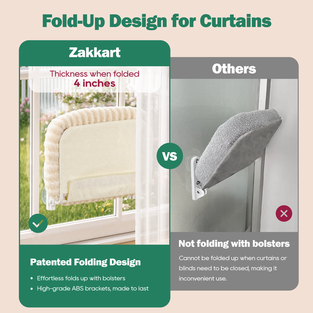 Zakkart Mellow Foldable Cat Window Perch, Upgraded Suction Cups