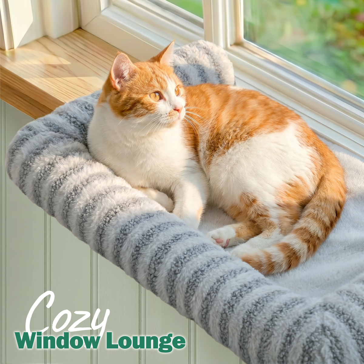 Zakkart Mellow Cat Perch for Windowsill with Hardwood Frame