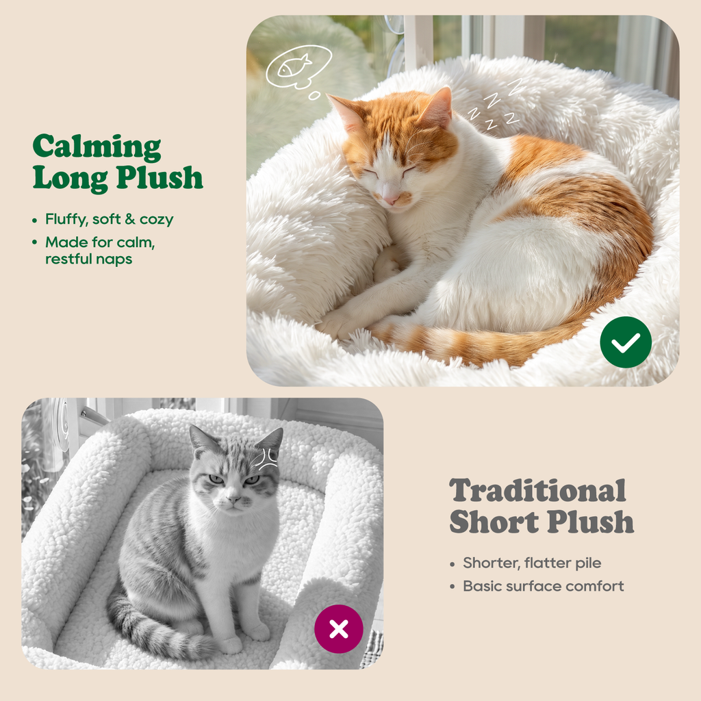Zakkart Calming Foldable Cat Window Perch, Fluffy Long-Plush Bed