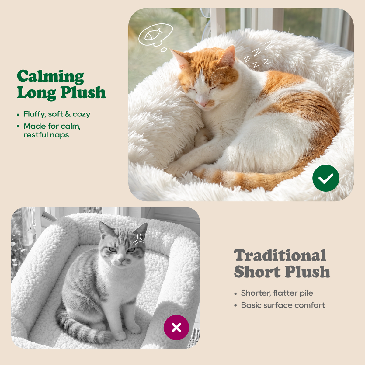 Zakkart Calming Foldable Cat Window Perch, Fluffy Long-Plush Bed