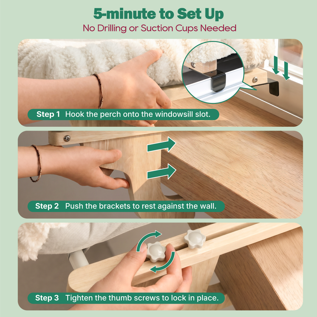 Zakkart Mellow Cat Perch for Windowsill with Hardwood Frame