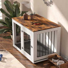 Load image into Gallery viewer, Zakkart White Dog Crate Furniture w/ Rustic Brown Top - 30&#39;&#39;/36&#39;&#39; Wide
