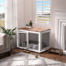 Load image into Gallery viewer, Zakkart White Dog Crate Furniture w/ Rustic Brown Top - 30&#39;&#39;/36&#39;&#39; Wide

