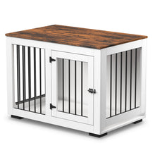 Load image into Gallery viewer, Zakkart White Dog Crate Furniture w/ Rustic Brown Top - 30&#39;&#39;/36&#39;&#39; Wide

