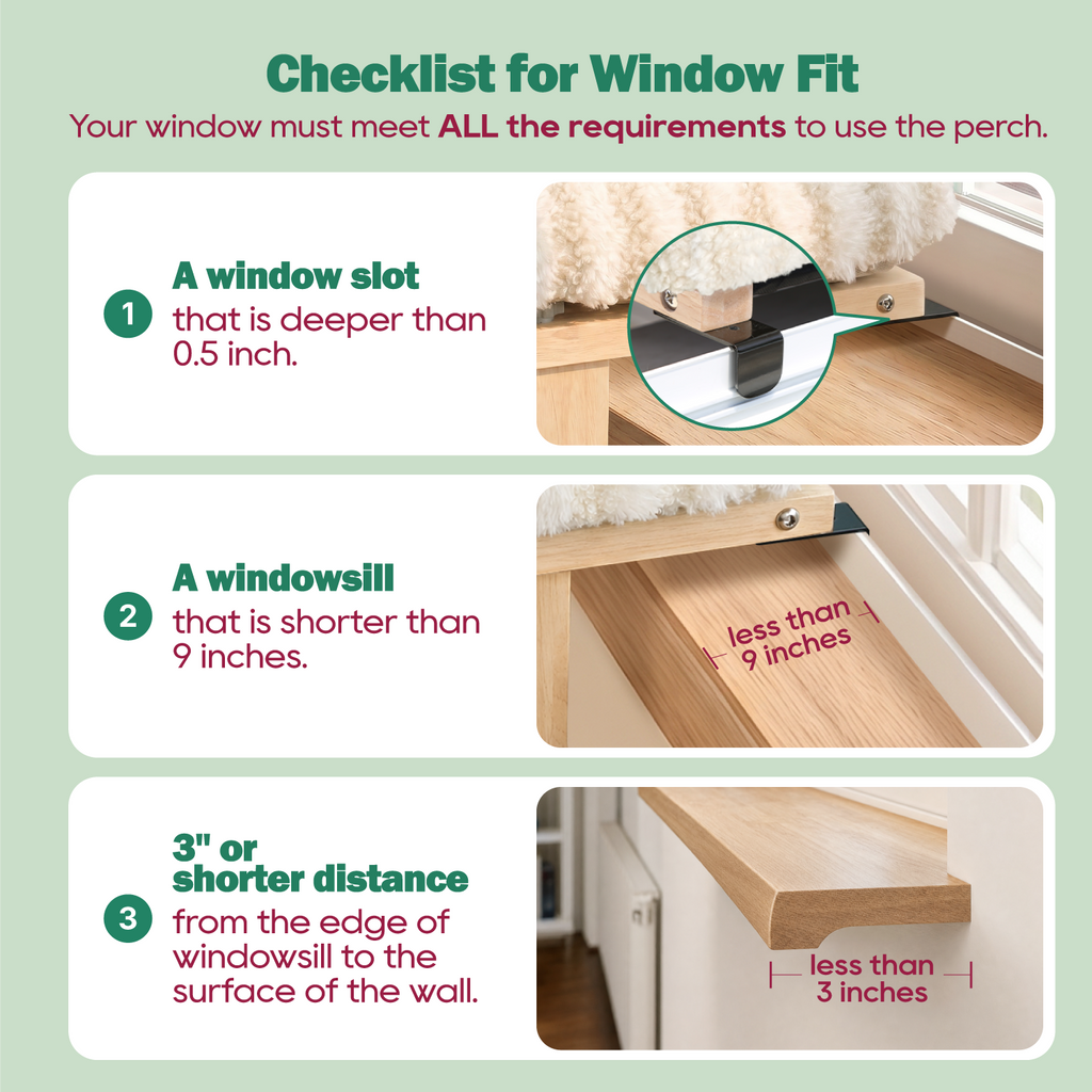 Zakkart Mellow Cat Perch for Windowsill with Hardwood Frame