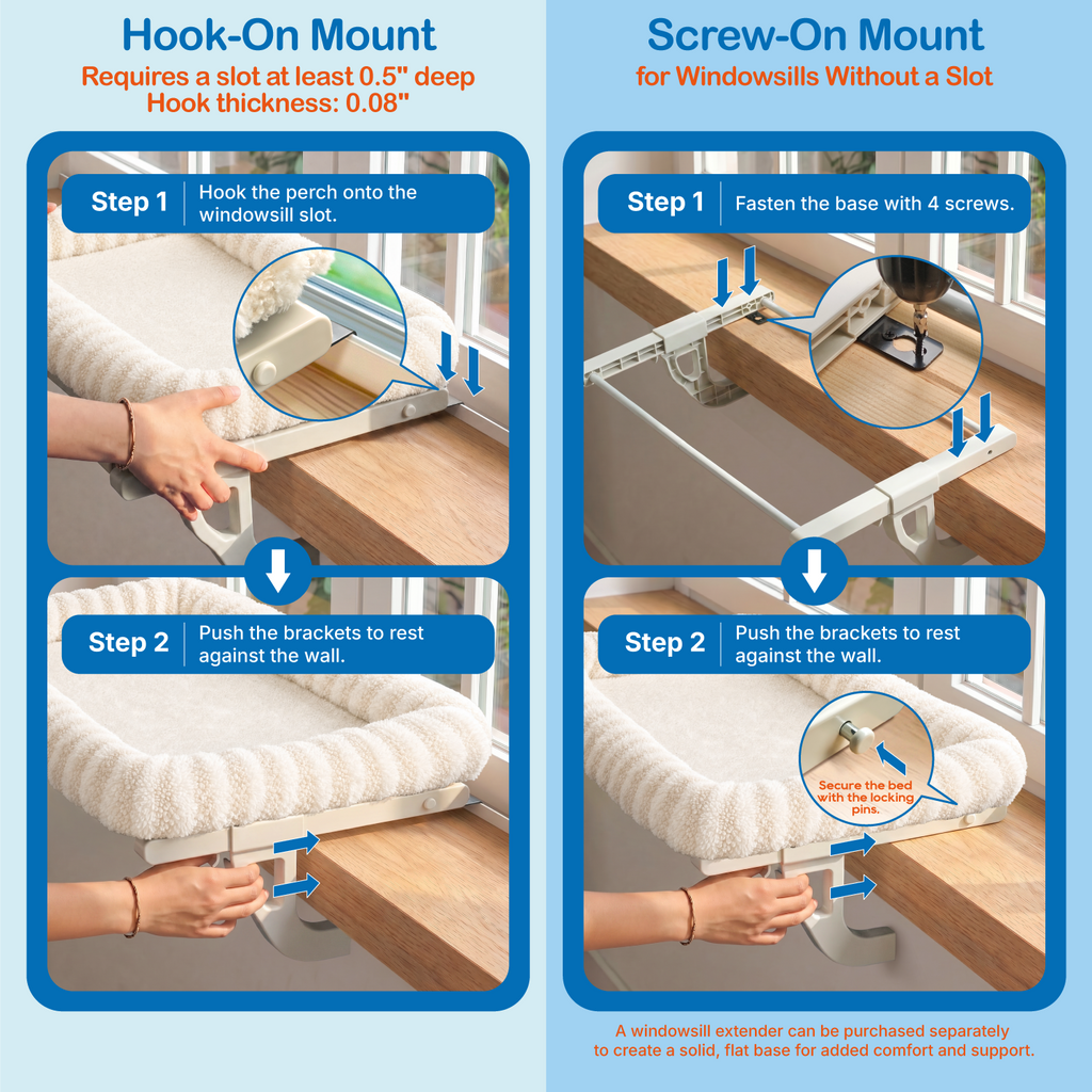 Zakkart Mellow All-Around Cat Hammock for Windowsill, Dual-Mount