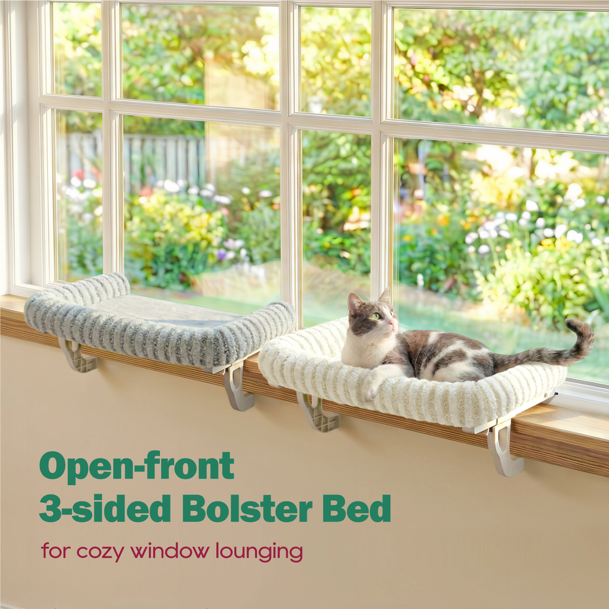 Zakkart Mellow 3-Sided Cat Perch for Windowsill, Dual-Mount